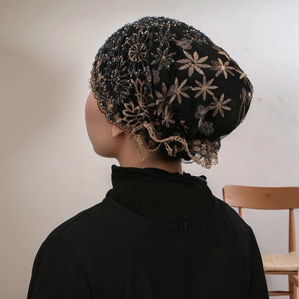 Модная Роскошная Мусульманская Кружевная Внутренняя Шапочка с Жемчугом Эластичный Исламский Головной Убор Для Женщин Элегантная Молитвенная Шапочка Декоративное Покрытие Головы