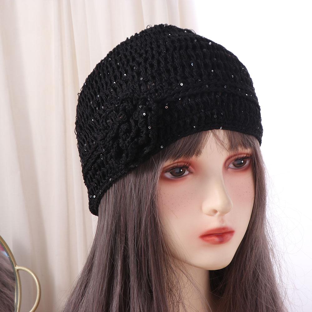 Handmade Crochet Flower Hat Glitter Weave Cap Cute Sequin Knitted Hat  Girls