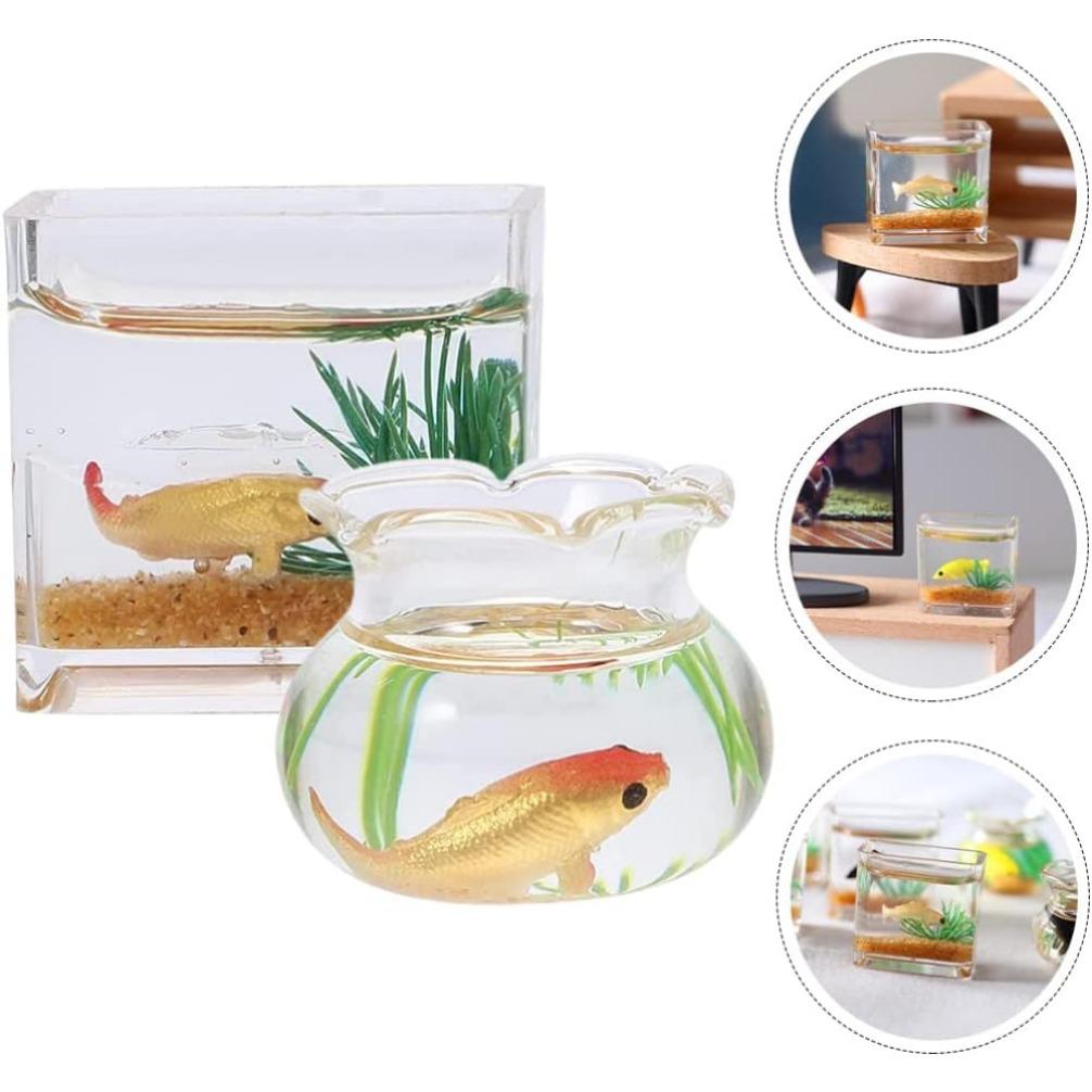 Мини-миска для рыб, кукольный домик, миниатюрный аквариум, маленькая стеклянная чаша для золотых рыбок для сказочного пейзажа, садовый орнамент, аксессуары для украшения кукольного домика
