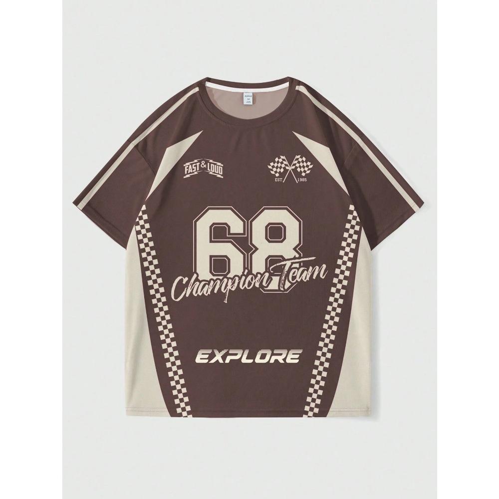 Классическая мужская футболка в гоночном стиле 68 с короткими рукавами и 3D-принтом, с круглым вырезом, быстросохнущая, удобная и дышащая