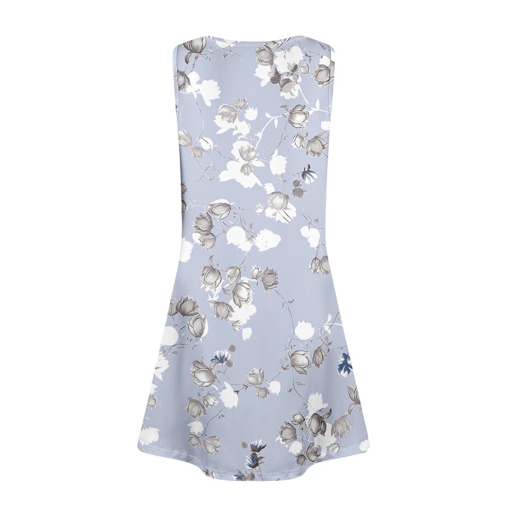 Womens Summer Dresses Loose V Neck Sleeveless Sundresses Dress With Pockets