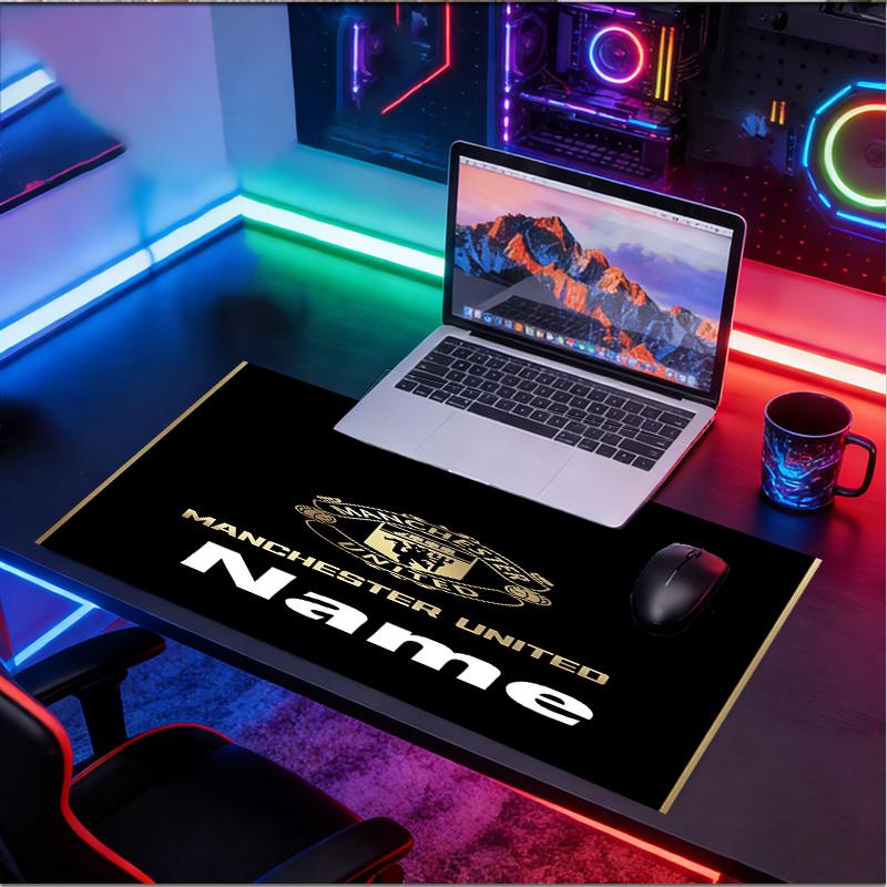 Custom Name Personalized Manchester Football F.C Pattern Mousepad, Laptop PC Desk Mat, Decorative Desk Mat for Home Keyboard Pad Gift