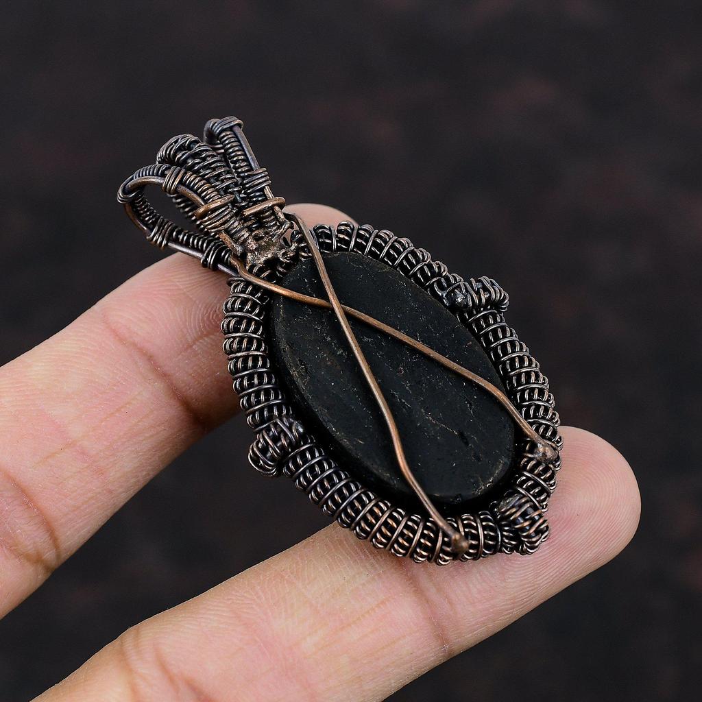 Подвеска из необработанного черного турмалина, обернутая медной проволокой, Подвеска из драгоценного камня, Медные украшения, Украшения в технике wire wrap, Подарок для мамы, Ручная работа, Совершенно новая подвеска