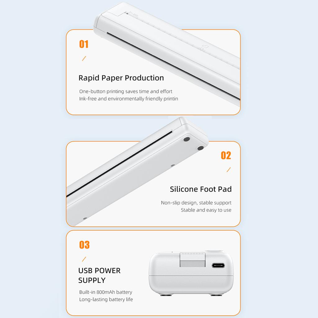 Портативный принтер Беспроводной бесчернильный принтер поддерживает принтер для термобумаги размером 8,26 x 11,69 дюйма BT