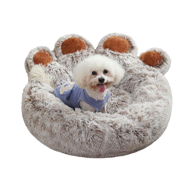 Warm Cartoon Bear Paw Plush Pet Bed for Cats and Dogs
