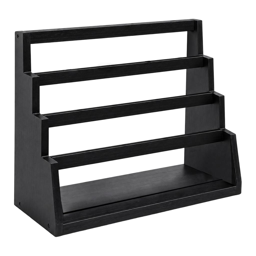 Wooden Multi Tier Display Stand Four Layer Card Holder Storage Rack Solid Wood Step Style Organizer for Collectibles and Small Items