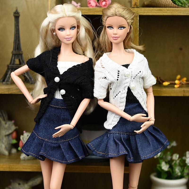 Белый, черный вязаный теплый свитер, пальто для куклы Барби, одежда, наряды 1/6, аксессуары для кукол BJD для детей, кукольный домик, игрушки «сделай сам»