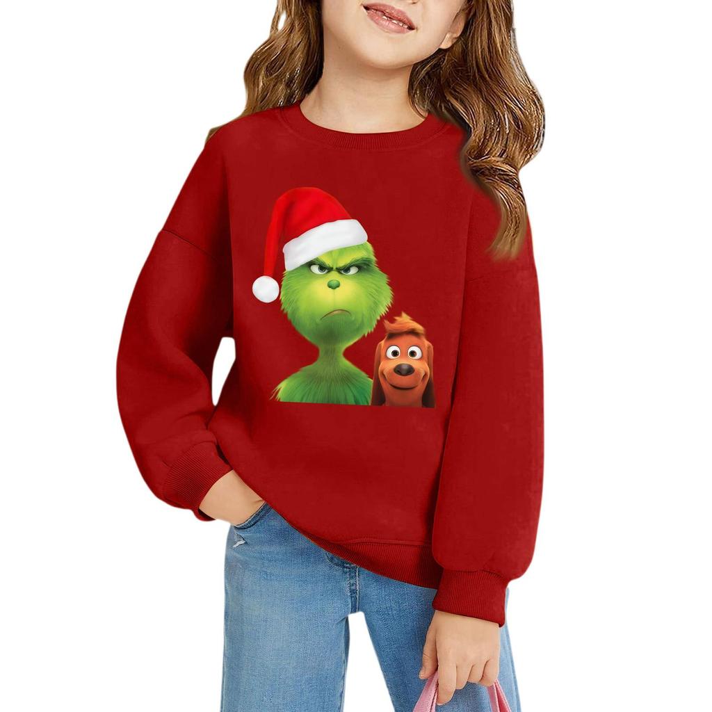 Рождественские пуловеры с круглым вырезом для девочек, детские топы с принтом