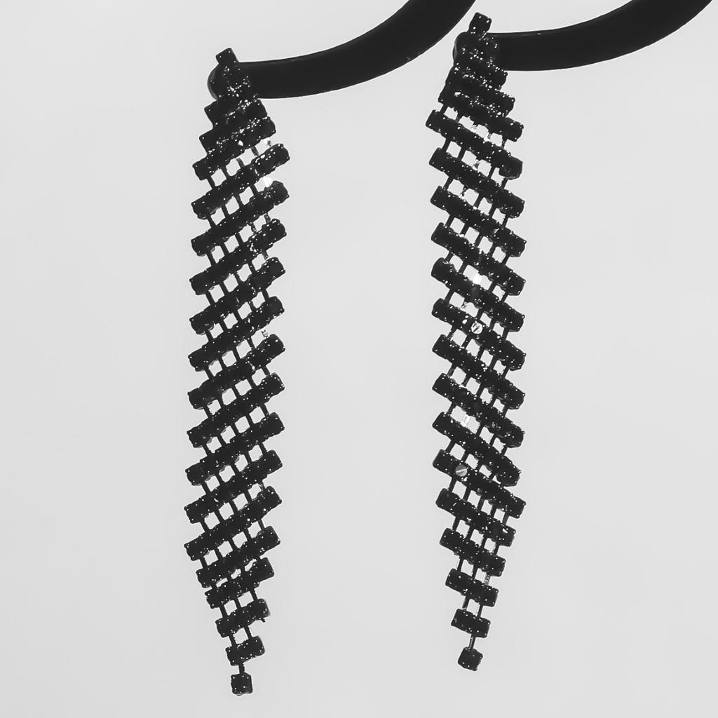 Классические длинные черные серьги-безе из сетки