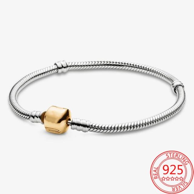 Оригинальный настоящий 100% стерлингового серебра S925 пробы браслет с застежкой в виде сердца с синими драгоценными камнями, подходящий для подарка с подвесками из серебра 925 пробы