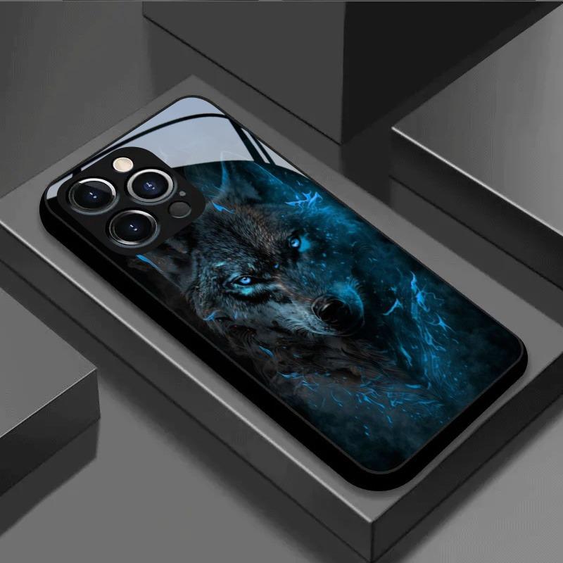 Черный чехол для телефона из закаленного стекла с узором «Теневой Волк» для Samsung Galaxy S23 S24 S25 Ultra Plus FE Ударопрочный чехол