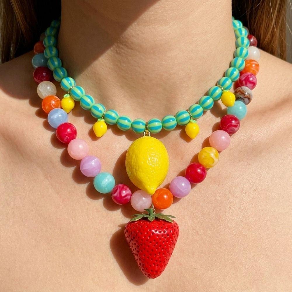 Layered Multi Layer Choker Colorful Beads Beaded Clavicle Chain Simple Beads Fruit Necklace Gift