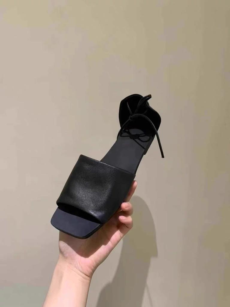 Версия из коровьей кожи~ нишевые сандалии с открытым носком на плоской подошве с ремешком-сумкой и полушлепанцы для улицы