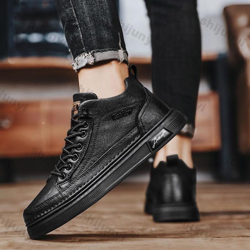Модные мужские ботильоны, черные, из искусственной кожи, повседневные, нескользящие, весенняя мода, дышащие ботинки на платформе, удобные рабочие ботинки на платформе