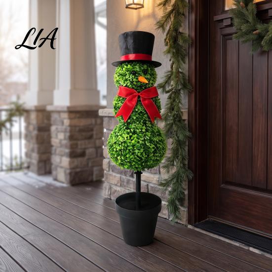 Three Ball Snowman Display Christmas Yard Stake, Simulation Topiary Decoration for Durable Plastic Stake Indoor Outdoor Porch Garden, Festive