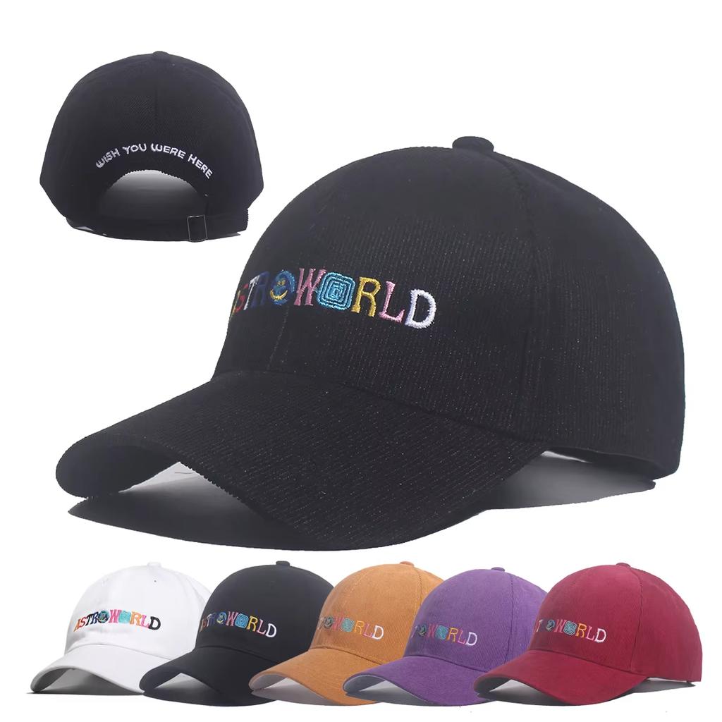 Spring Summer Corduroy Baseball Caps Men Women Vintage ASTROWORLD Letter Embroidered Hat Unisex Adjustable Snapback Hip Hop Hats