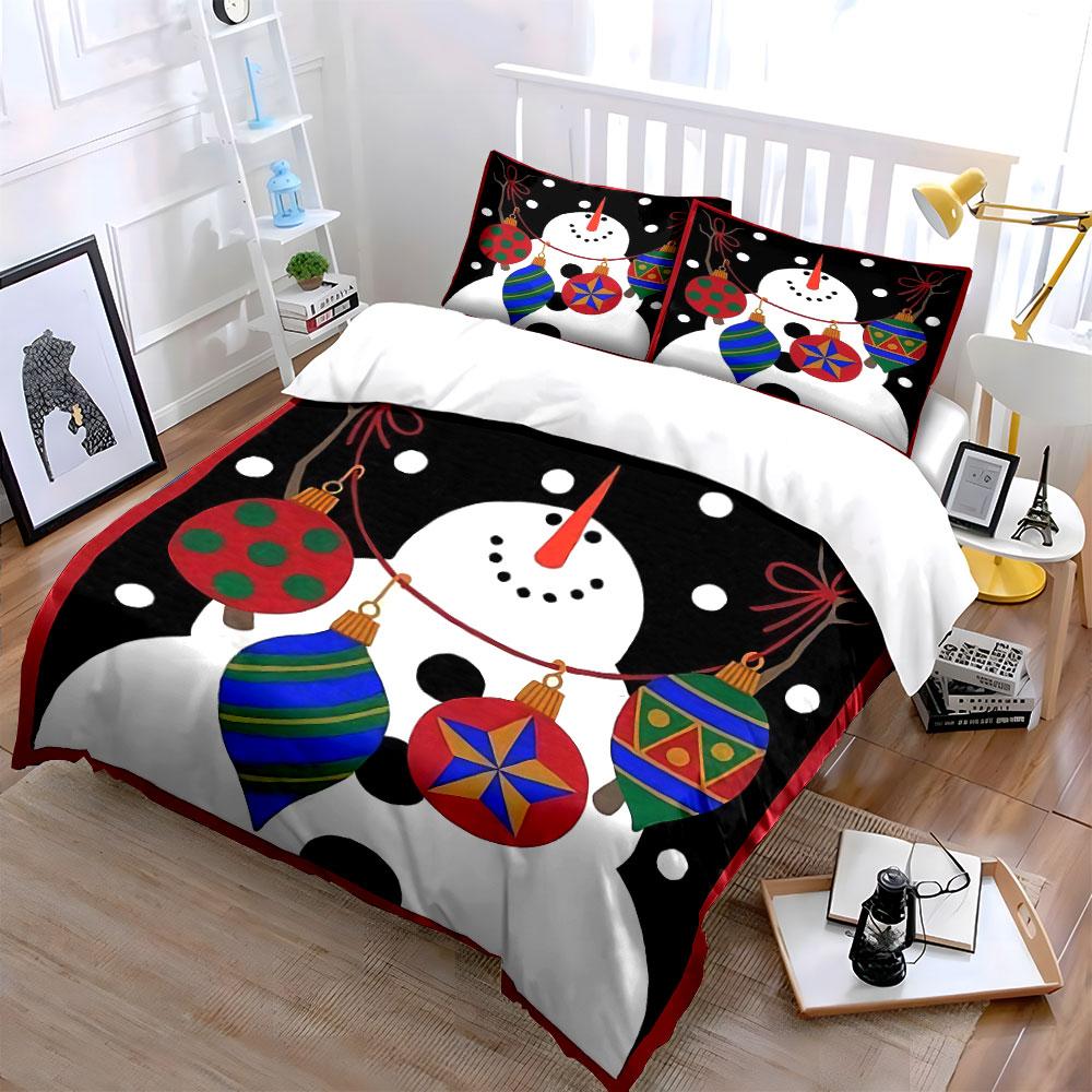Snowman with Christmas Ornaments Bedding Duvet Cover Set Duvet Cover Pillowcases (1*Duvet Cover 2*Pillowcases, without duvet insert)
