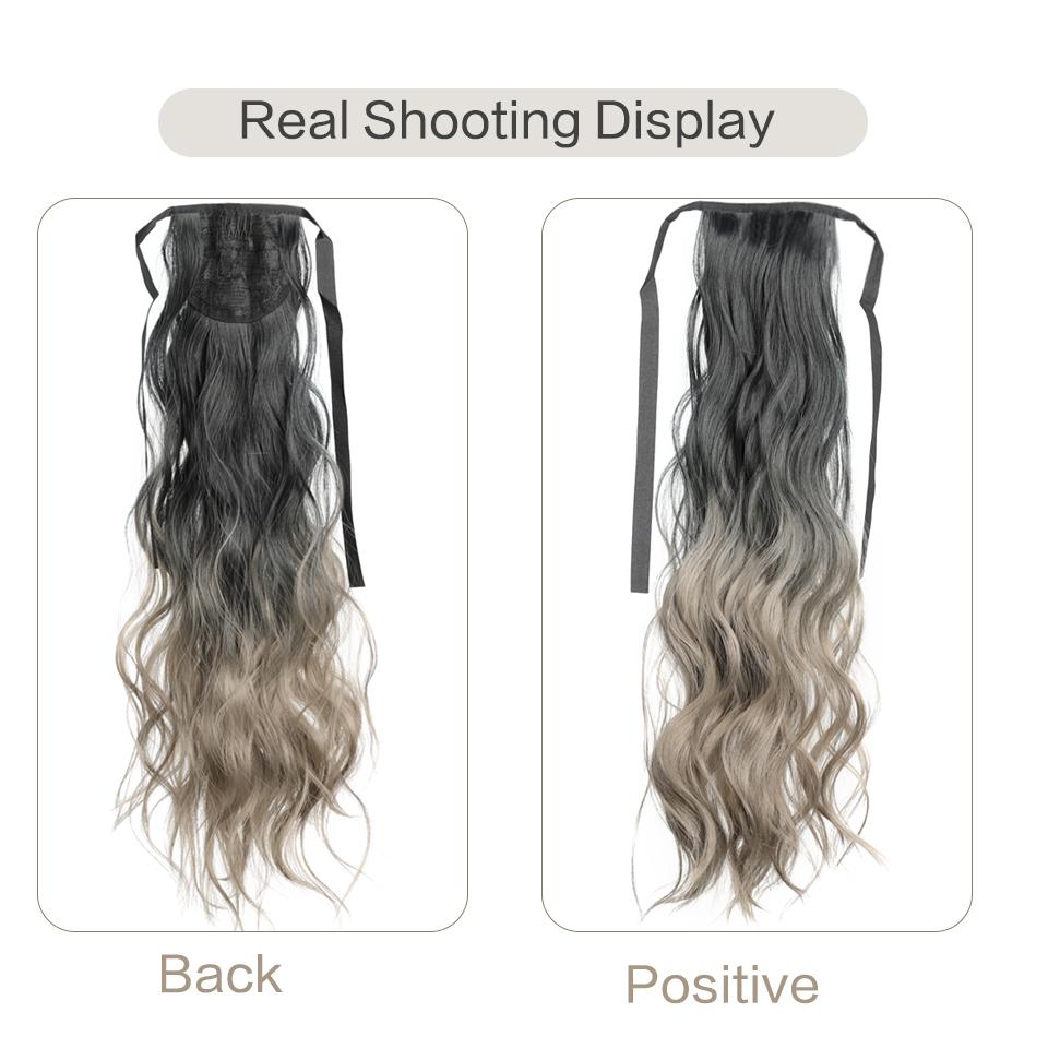 Синтетический конский хвост, длинный, с водной рябью, конский хвост, накладные волосы, термостойкий конский хвост, черный градиент, серый для женщин
