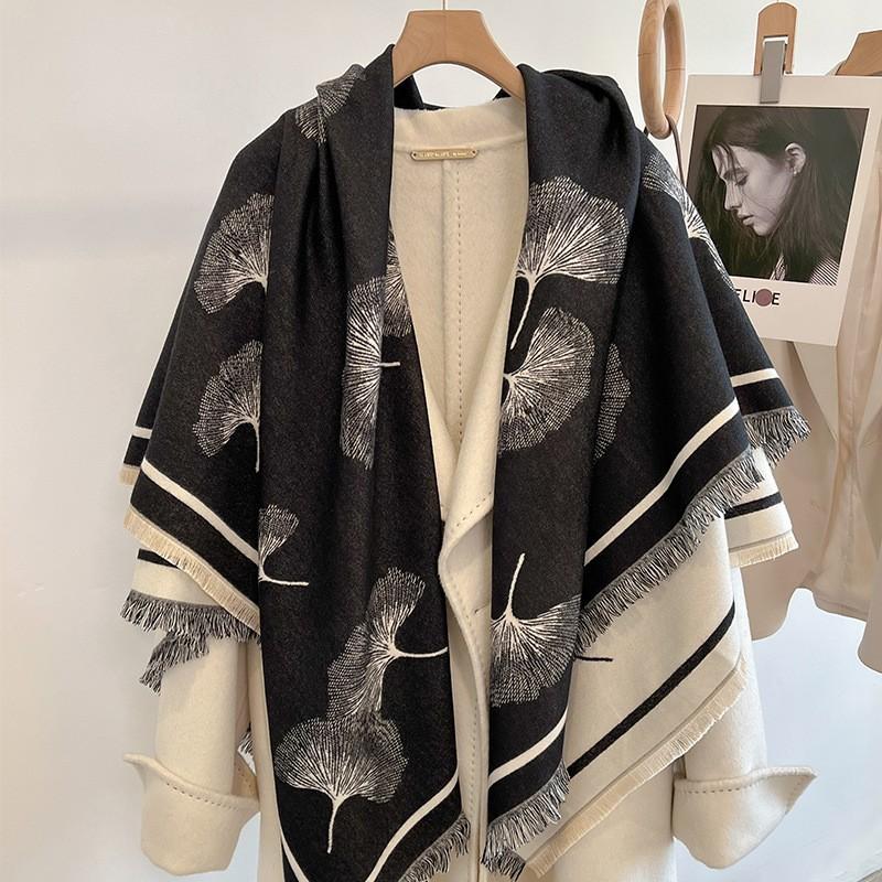 New Women'S Fashionable Imitation Cashmere Autumn And Winter Warm Large Square Scarf Double-Sided Tassel Scarf Air Conditioning Shawl