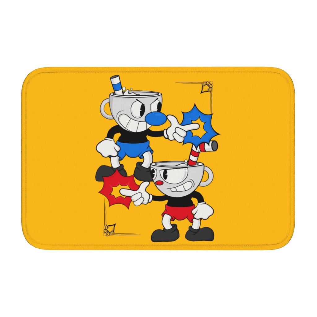 Custom Cuphead's Mugman Front Door Mat Anti-Slip Indoor Waterproof Cartoon Game Doormat Kitchen Bedroom Entrance Rug Carpet