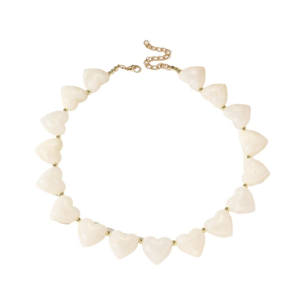 Love Heart Women Clavicle Chain Choker Sweater Chain Retro Acrylic Necklace Vacation