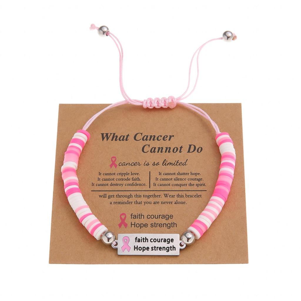 Pink Ribbon Courage & Strength Bracelet: Women's Breast Cancer Awareness Hand Jewelry