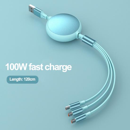 Кабель для передачи данных, 100 Вт, алюминиевый корпус, сверхбыстрая зарядка 3-в-1, растягивающийся кабель с низким энергопотреблением, кабель типа C/Micro USB/8-контактный