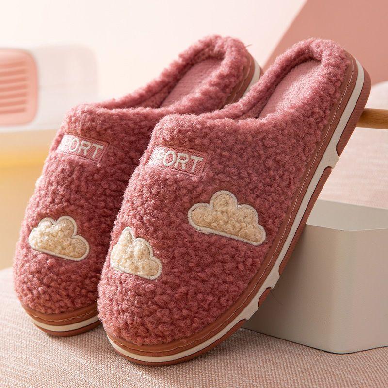 Men's Cotton Slippers Winter Plus Velvet Couple Indoor Non-slip Home Warm Plush Slippers Women's Thick-soled Slippers