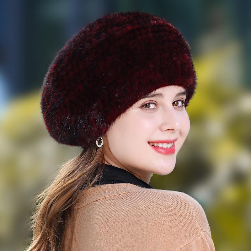 Модная меховая шапка из норки, зимний вязаный берет