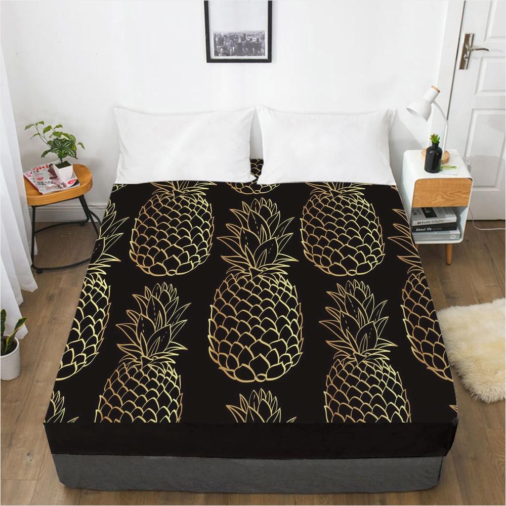 Простыни наматрасник с резинкой Простыня Постельное белье Простыня 90x200 200x200 150x200 Размер 3D-печать Черный Золотой