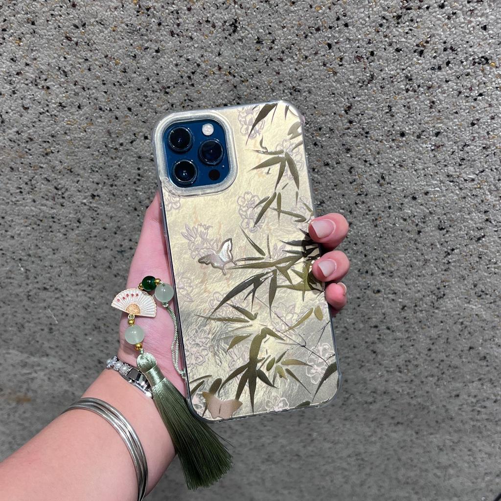 Butterfly Green Bamboo для iPhone16 Простой чехол для мобильного телефона 15PRO/13 для Apple 14promax Новый 12