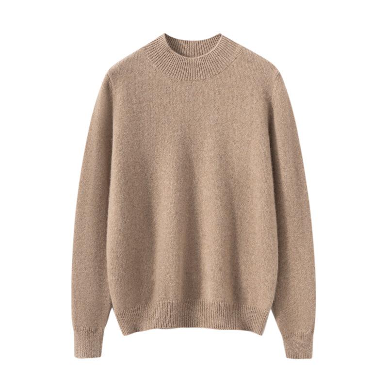 Women's 100% Cashmere Pullover Sweater, Half-High Collar, Long Sleeve, Thick Knit, Autumn/Winter Style.