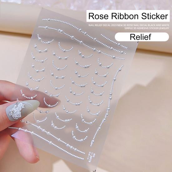 Наклейка на ногти Rose с французским искусственным жемчугом в стиле арт-стиль, самоклеящаяся ПВХ, водонепроницаемая, сделай сам, съемная, рельефная