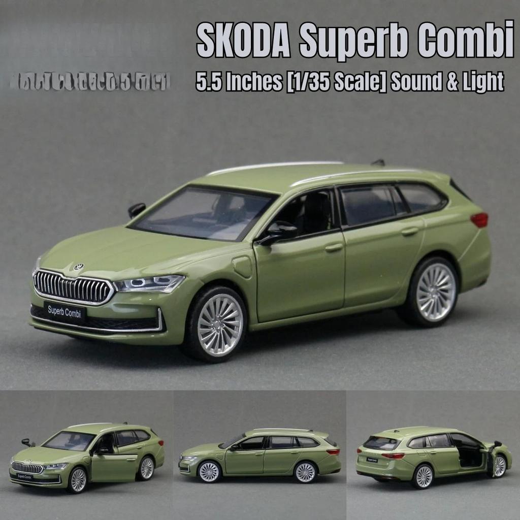 Масштаб 1/35 Skoda Superb Combi Седан Модель игрушечной машины MSZ Литой металлический миниатюрный Оттягивающийся Звук и свет Коллекция Подарок для детей Мальчик