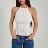 Sleeveless Chiffon Vest Tops Halter Women's Crop Top Simple Lace-up Camisole  Club
