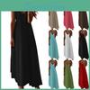 Casual V Summer Fashion Womens Neck Solid Color Swing Long Sleeveless Dress Casual Dresses