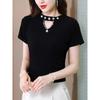 Bottom T-shirt Short Sleeved Women's Summer Shirt Stylish Slimming Nail Bead Hollow Top T-Shirts Women’s