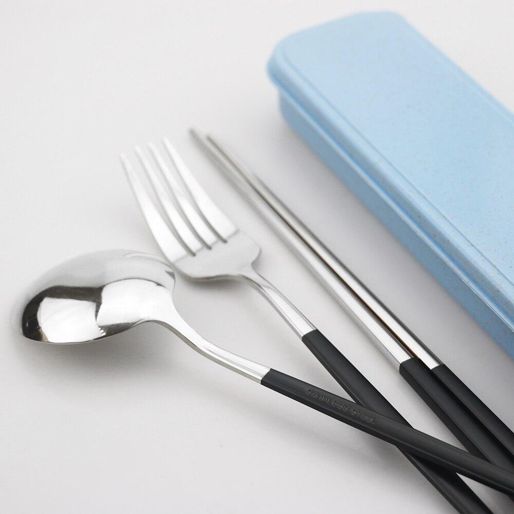 Дорожный набор столовых приборов с коробкой, набор столовой посуды из нержавеющей стали, палочки для еды, портативная вилка, набор ложек, набор кухонной посуды