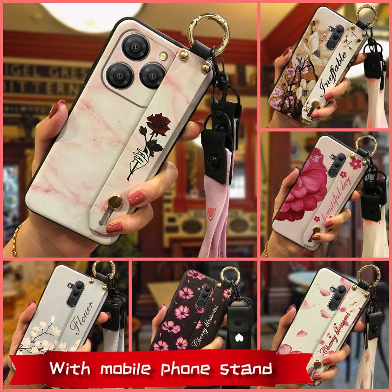 Anti-dust Soft Case Phone Case For Blackview Shark9 5G Wrist Strap Shockproof Durable Waterproof Flower Kickstand Ring