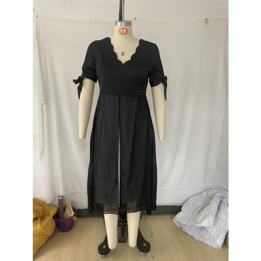 Весенне-летняя женская одежда больших размеров, элегантное модное платье с открытыми плечами и v-образным вырезом, лоскутное шифоновое платье из искусственного двойного предмета нестандартной формы