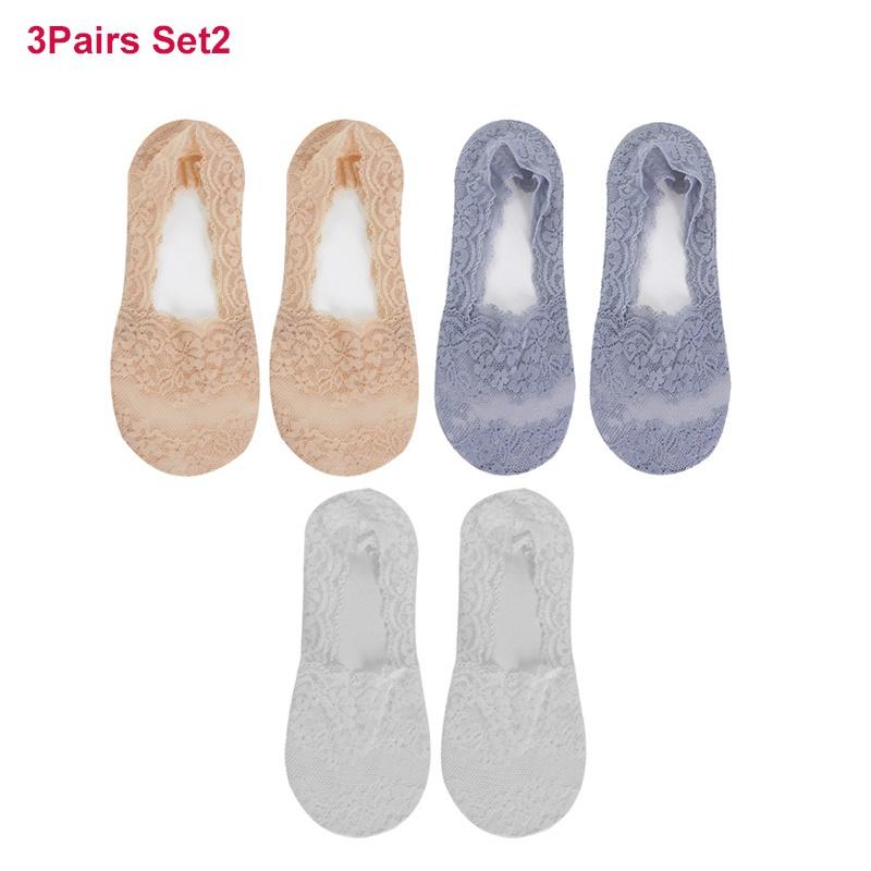 3 пары женских кружевных хлопковых невидимых носков, нескользящие летние однотонные короткие носки, модные тонкие тапочки до щиколотки, ажурные носки