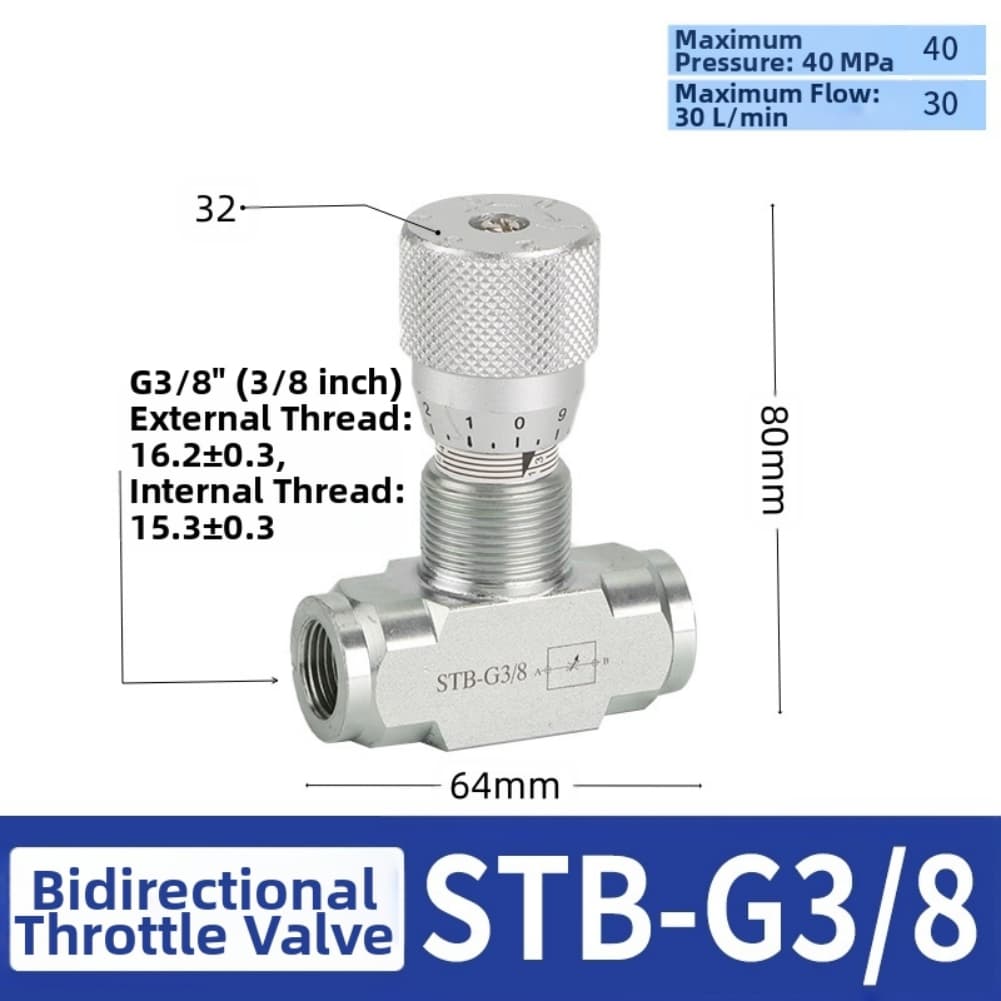 1PC Control Valve STB-G1/4 Or STB-G3/8 Two-way Hydraulic Bidirectional Throttle Valve Flow Control Valves Replacement Parts