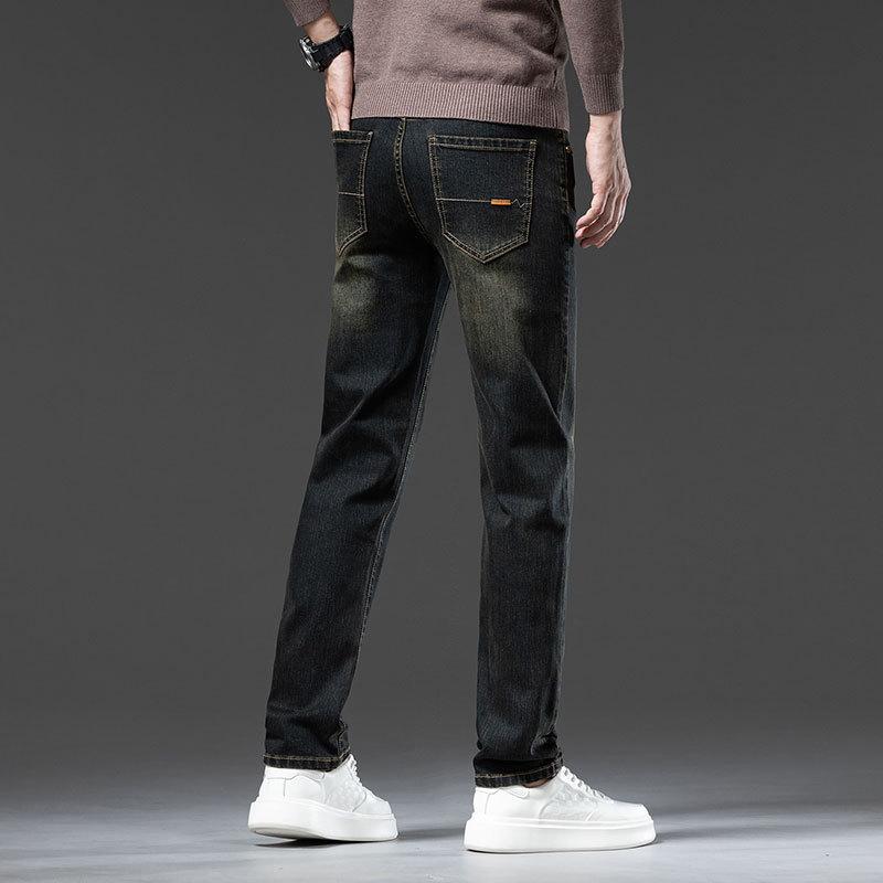 Осенние новые высококачественные потертые джинсы цвета античной бронзы для мужчин, модные брендовые деловые прямые повседневные длинные брюки