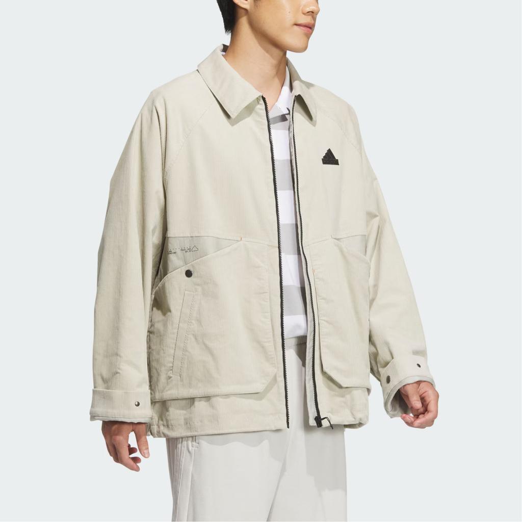 Adidas FW24 Tech Textured Series Logo Pattern Sports Casual Polo Jacket Men Jacket Sesame Earth-Grey JI8687
