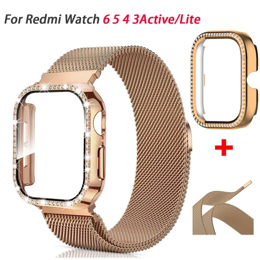 2-в-1 Миланская петля+ чехол Для Redmi Watch 6 5 4 3Active 3Lite алмазная крышка+ремешок Для Redmi Watch 3Active