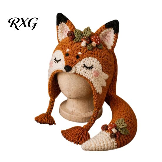 Crochet Kit for Beginners Animal Hat Kit, Fantasy Hood DIY Cute Halloween Costume Project Unicorn Fox Frog Earflap Crafting Adults Teens Handcrafted