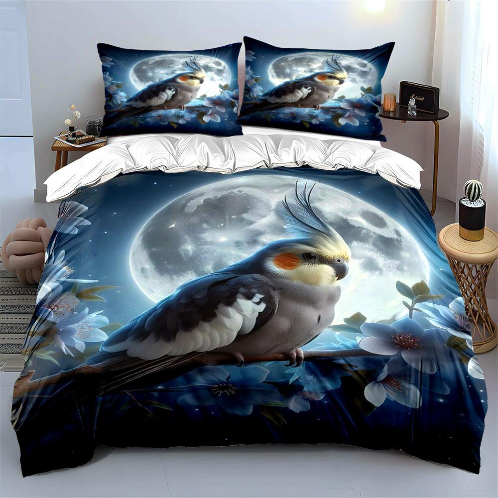 Cockatiel, full moon, flowers. Bedding sets Duvet cover sets Duvet covers Pillowcases(1* Duvet Cover 2* Pillowcases without duvet insert)