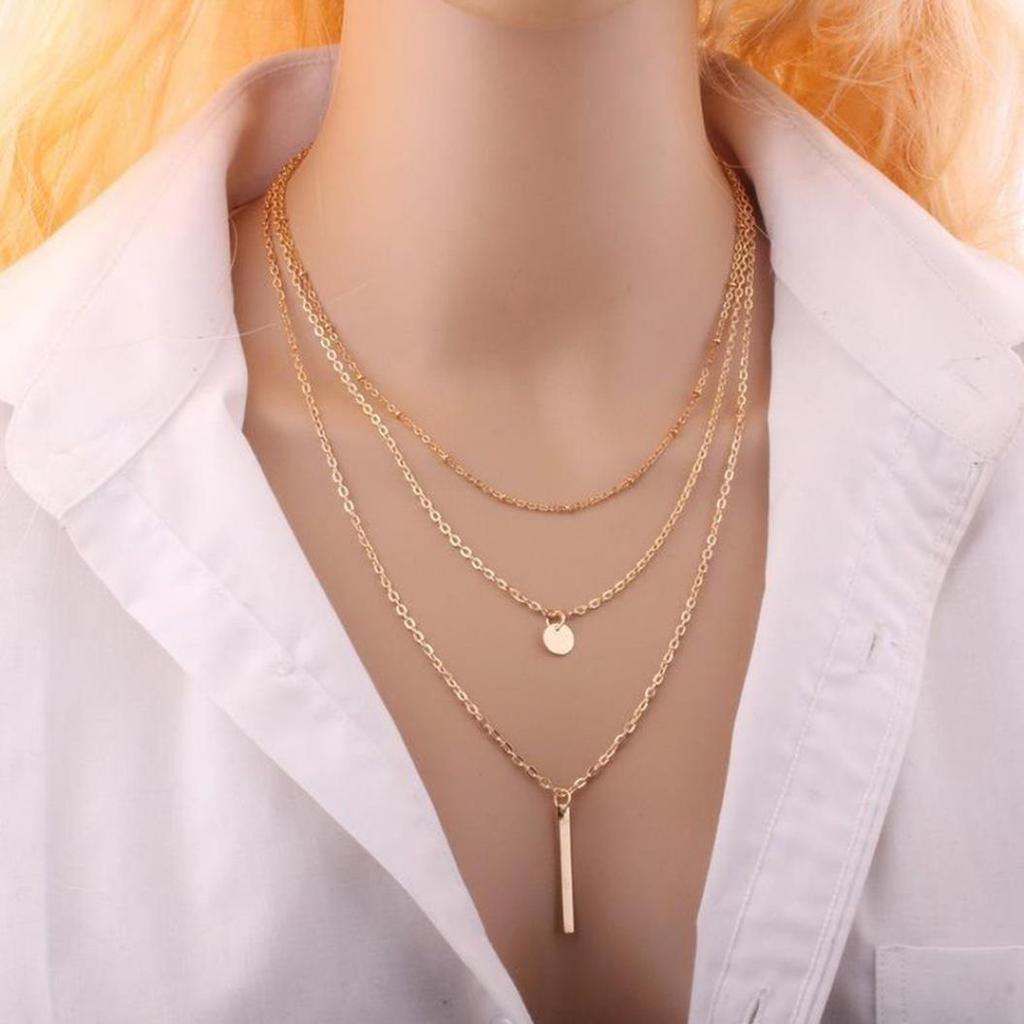 Женская мода многослойное колье длинное ожерелье с блестками и полосками кулон ювелирные изделия