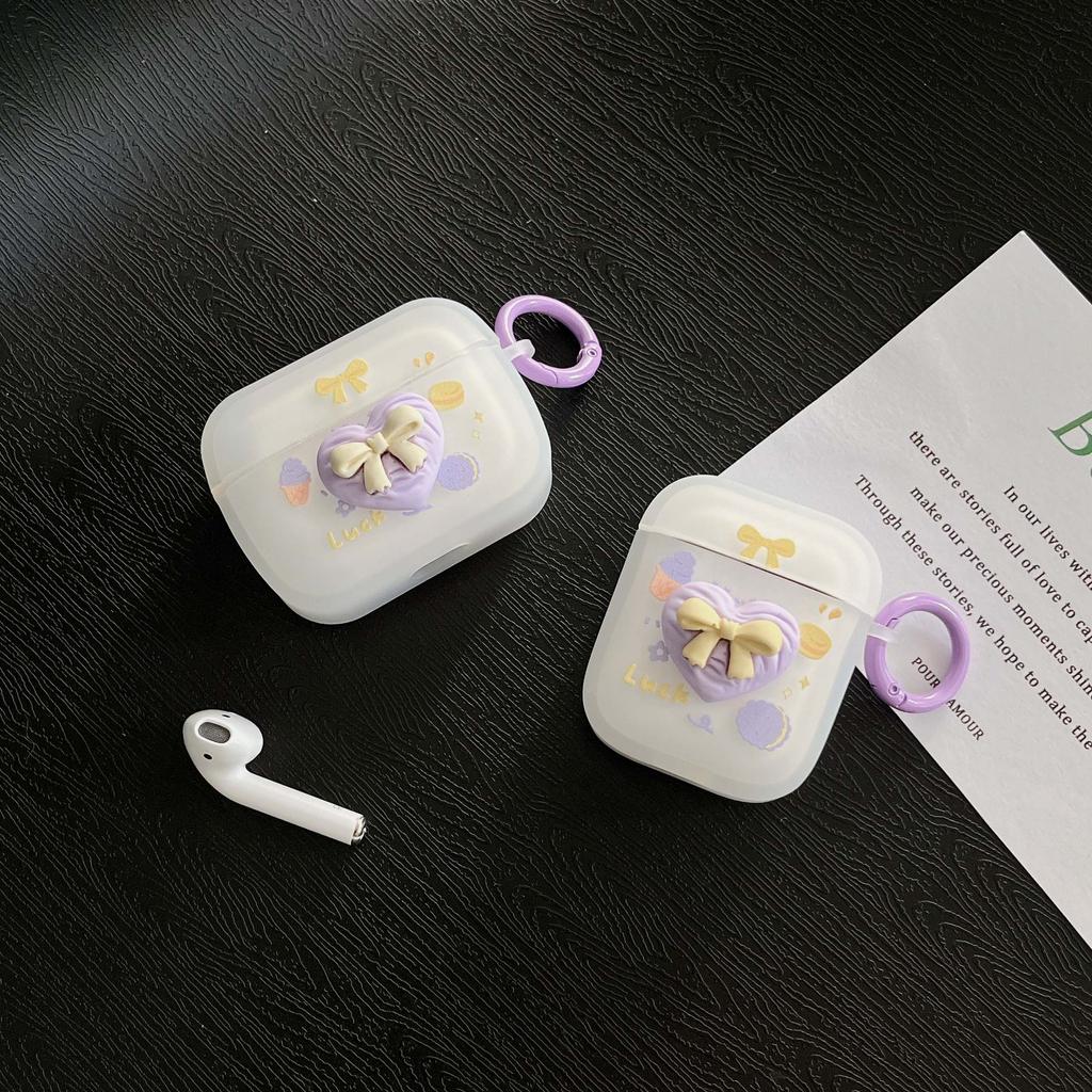 Матовый силиконовый мягкий милый чехол с 3d фиолетовым цветком Ins Love Bow для наушников Apple Airpods 1 3 2 Pro, беспроводная Bluetooth-гарнитура, капа
