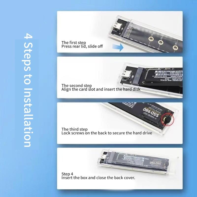 Два протокола Корпус для твердотельного диска Прозрачный USB3.2 USB C 10 Гбит/с PCIE Внешний корпус для твердотельного диска для 2230-2280 Коробка для жесткого диска